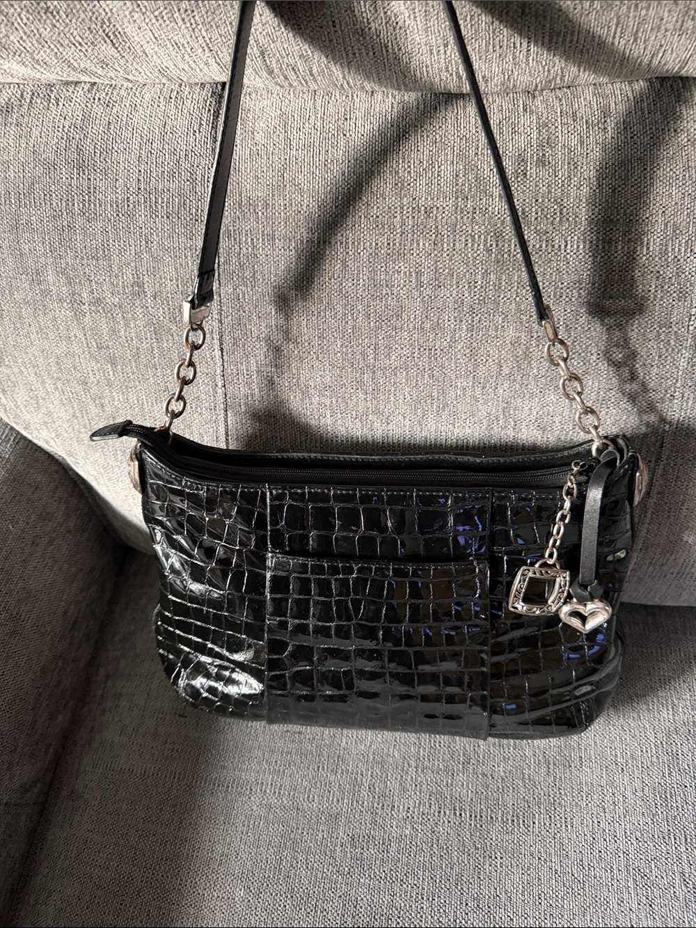 Brighton Black Croc-Embossed patent Shoulder Bag
